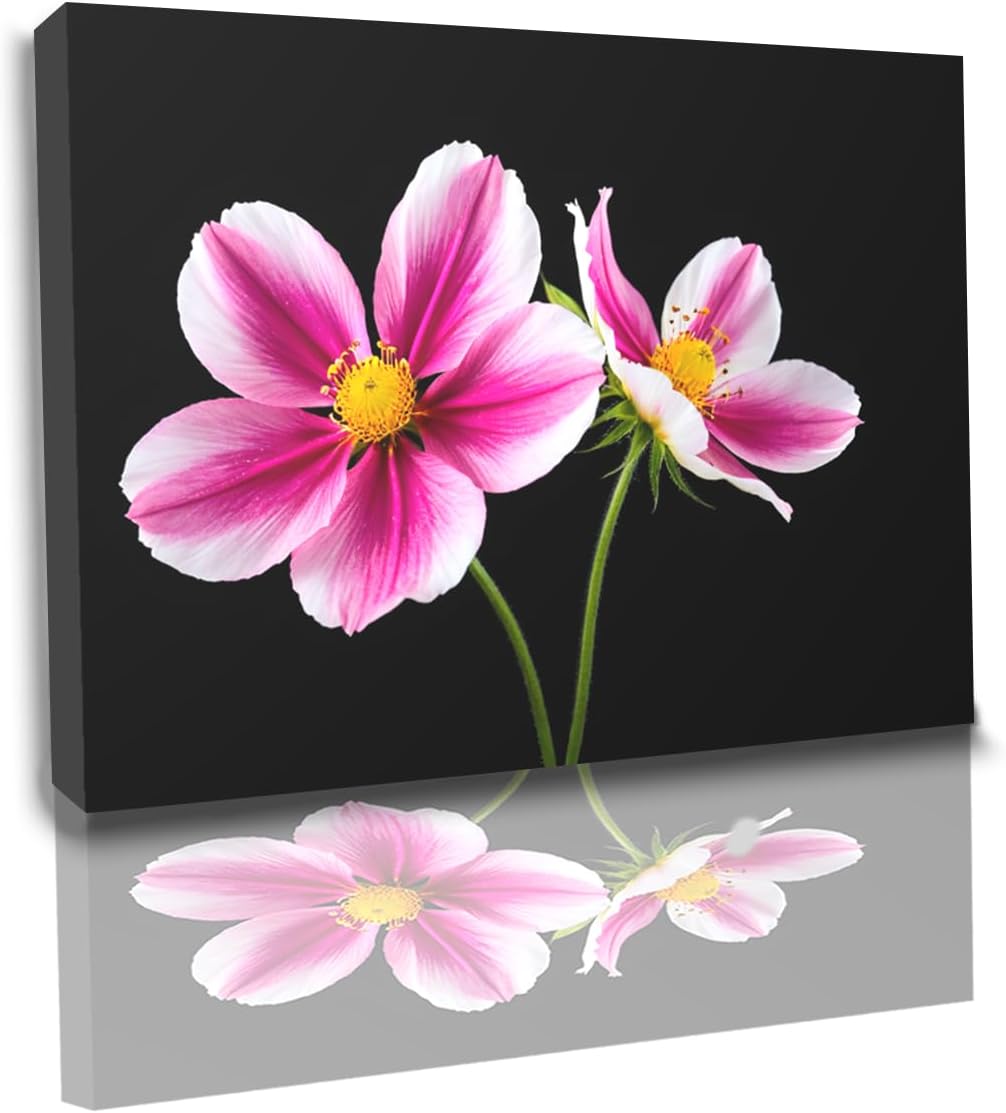 Floral Canvas Wall Art, Pink Flowers Abstract Artwork Painting Prints Modern Watercolor Pictures Framed for Girls Room Bedroom Bathroom Office Home Decor(16 * 24inch) - little scratch, see the picture